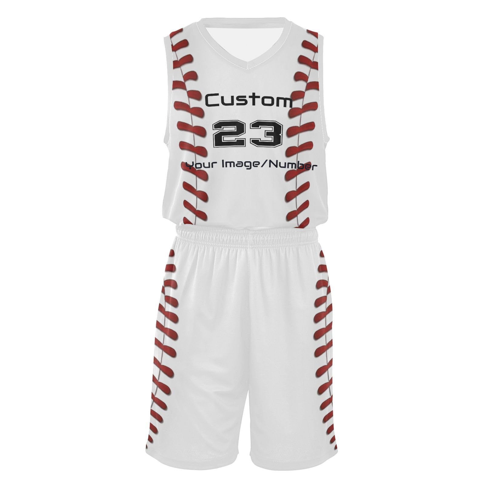 FLildon Customizable Baseball Print Boys Basketball Jersey Set Tank Top Shorts Tracksuit Sport Training Suit for Kids, L