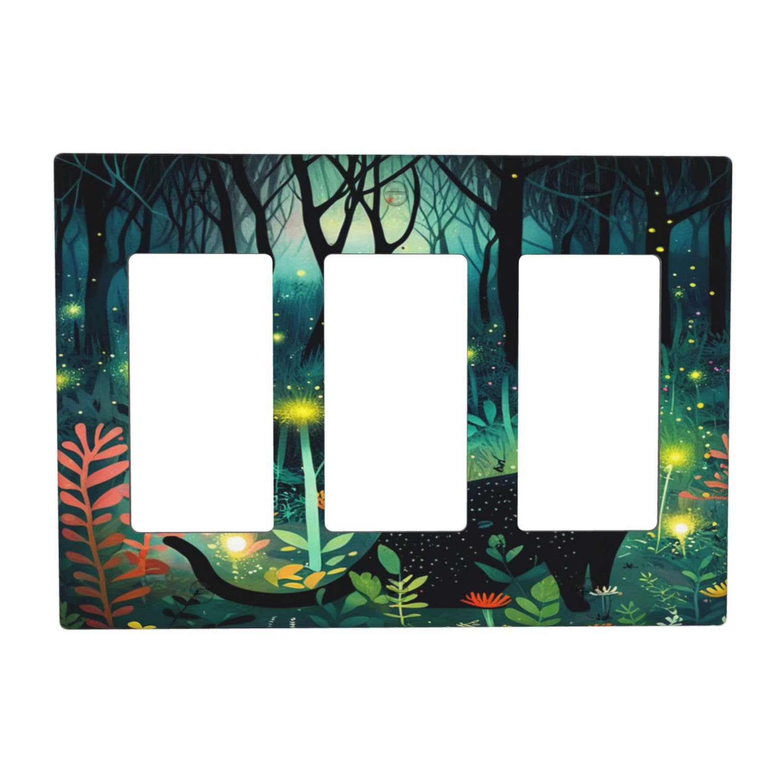 Light Switch Cover Plate Fantasy Golden Shine Tree Butterfly Fortune Coin 3 Gang Triple Rcoker Wall Plates Decorative Switch Plates and Outlet Covers for Bathroom Bedroom Decor