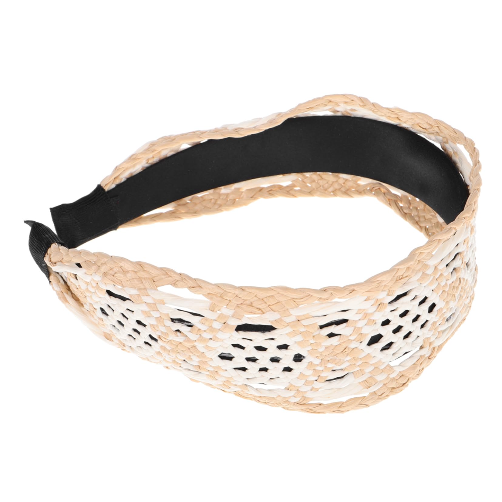 SHERCHPRY Serrage-tête Accessoire Cheveux pour Femmes Bandeau en Raphia Tissé Large Vintage Bohème Beige Confortable pour Plage et Occasions Variées