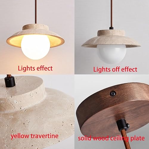 Miniatura 6 de Luces colgantes japonesas Wabi-Sabi de granja, lámpara colgante colgante con pantalla de vidrio de globo blanco, lámpara colgante de travertino