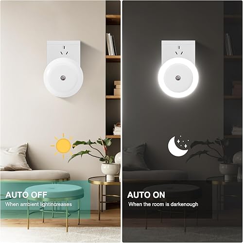 Miniatura 2 de Bornelet Paquete de 4 lámparas de noche LED con sensor de luz, luces nocturnas enchufables a la pared, luces de pared blancas frías, luz nocturna