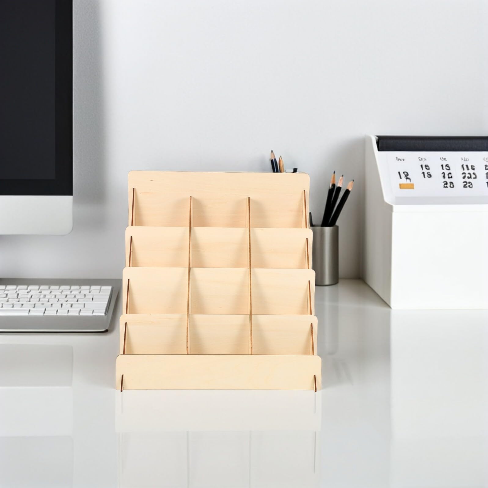 ABOOFAN Présentoir à Cartes de Vœux Structure Stable et Montage Facile à 4 Niveaux en Bois Naturel pour Événements Vendeurs et Librairies