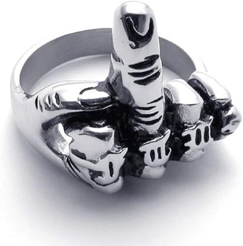 Miniatura 6 de Mens Biker Rings Stainless Steel Middle Finger Hip Hop Punk Ring for Men Women