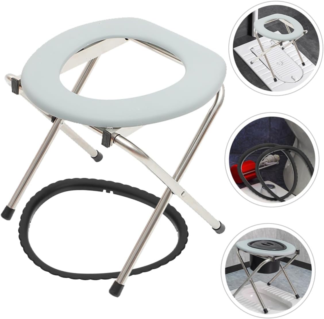 Elderly Squatting Toilet Seat Foldable Commode Stool Portable Potty Chair Bathroom Toilet Riser for Pregnant Women