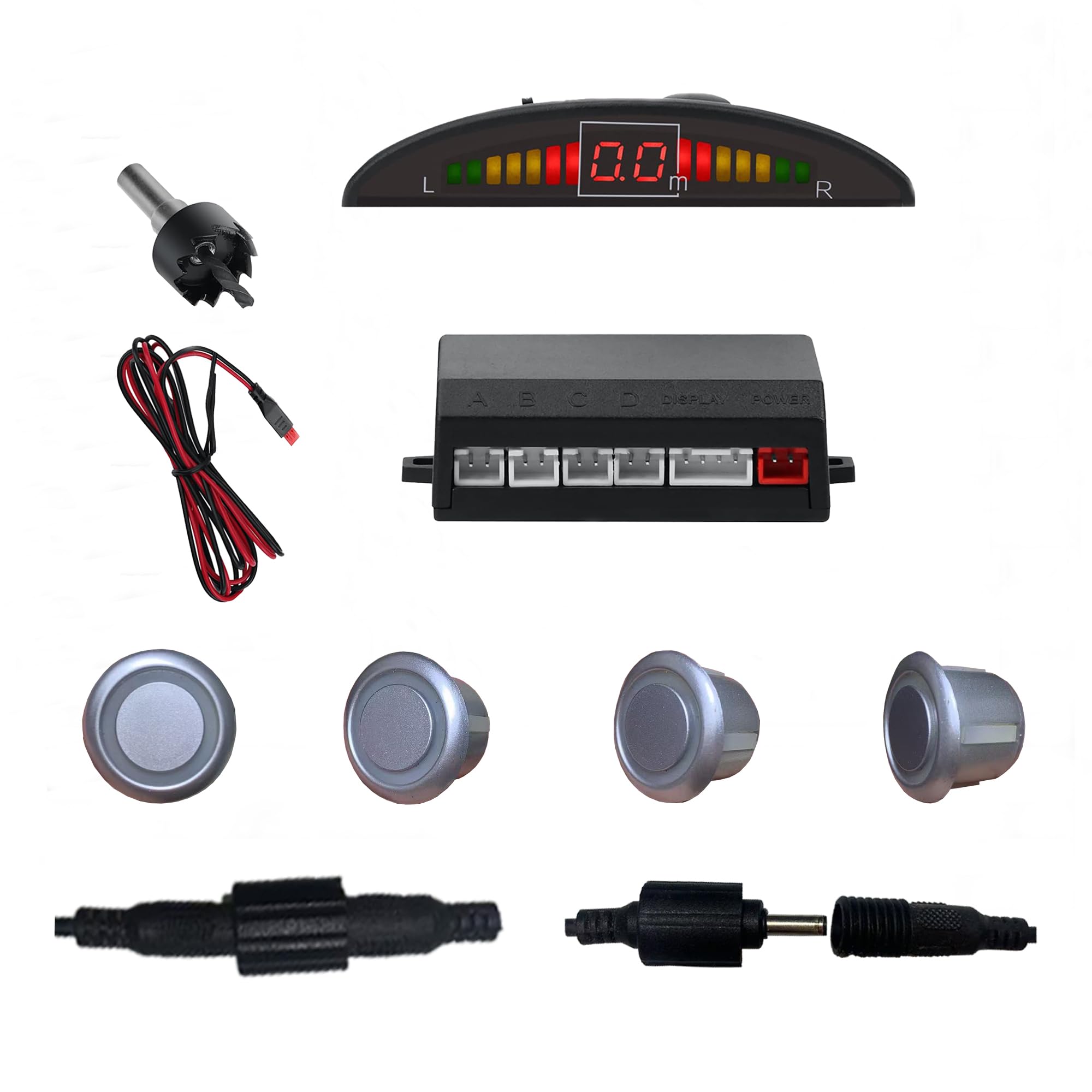 Parking Sensor Kit Backup Sensor Kit Reverse for Car 5 Color Options for Probes Adjustable Alarm Volume Professional Sensore de Reversa para Carro Safe Driving Assistant （Silver）