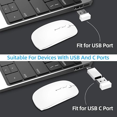 Miniatura 6 de Vxeei Mouse inalámbrico para laptop, mouse Bluetooth para MacBook ProAirMaciPadChromebookcomputadora - Modo dual recargable (USB 2.4 GHz + Bluetooth
