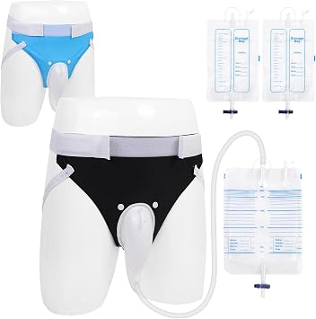 Wearable Urine Collector Set for Men, Silicone Urine Catching Capsule, Flexible Drainage Tube, 2 Pants & 3 Collection Bags 1000ml *2 & 2000ml*1, Discreet Incontinence Aid for Elderly