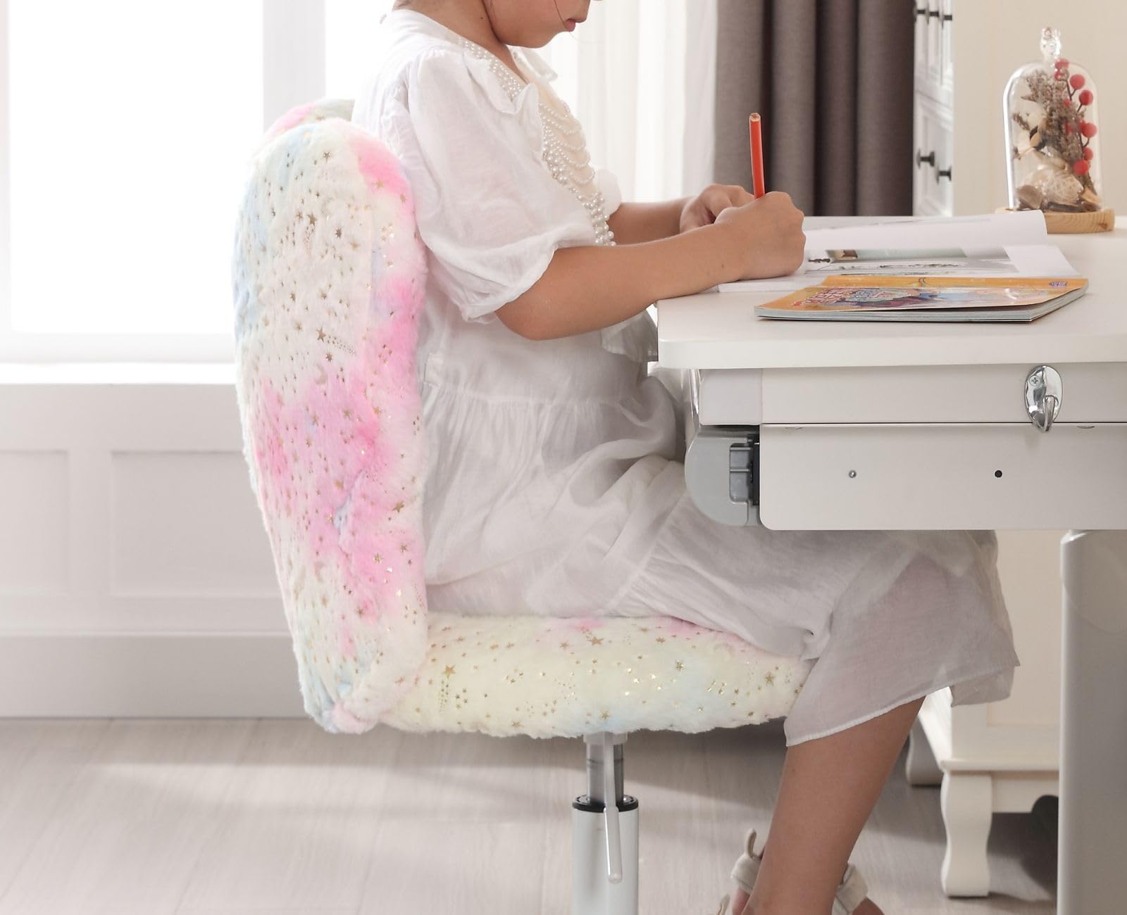 Ya-Home Silla Infantil de Escritorio Sillas Giratoria de Piel Sintética,Sillas Estudio con Respaldo Único Silla de Habitación Regulable para Niños/Juvenil,Rosa