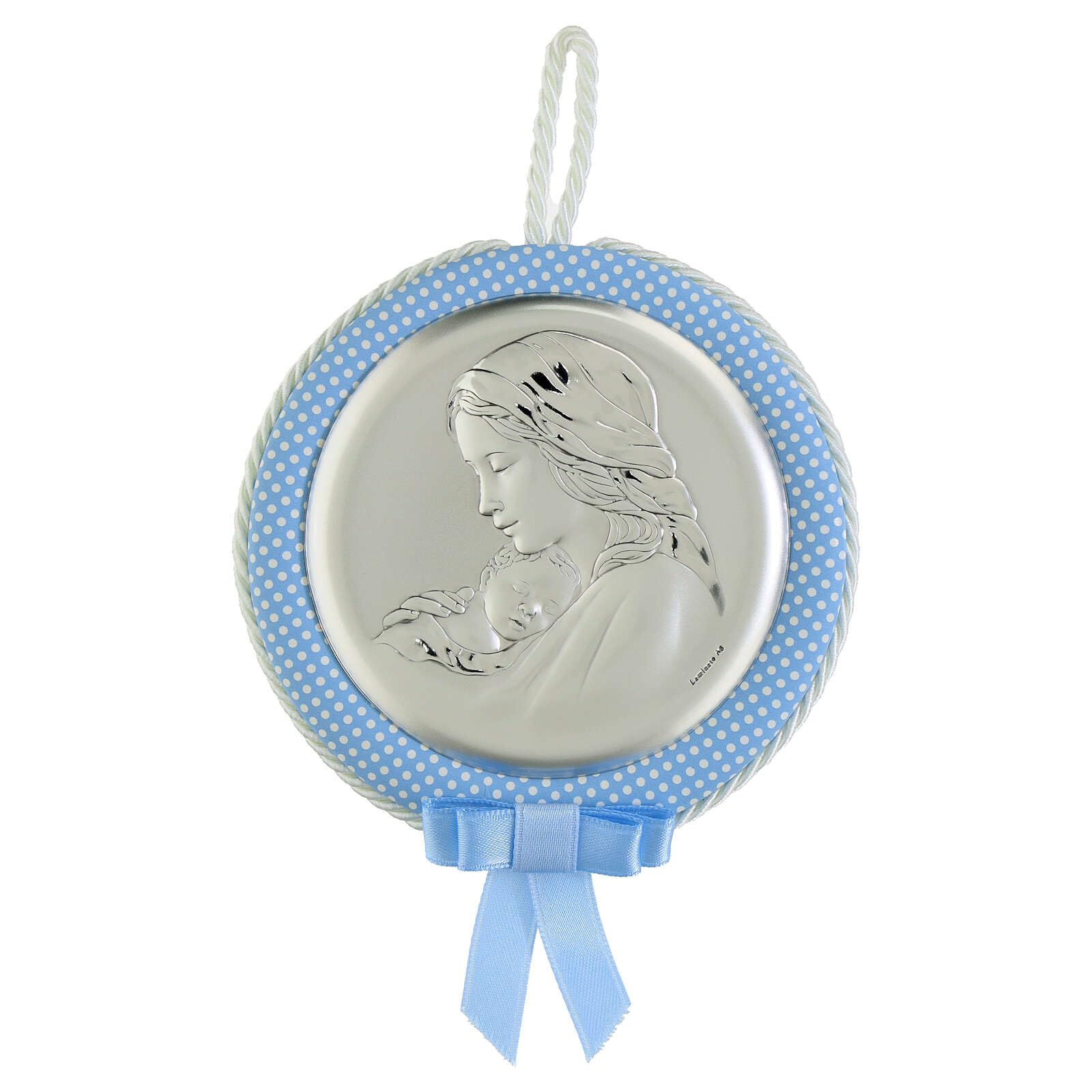 Medalla cuna Virgen con Niño carillón azul Valenti