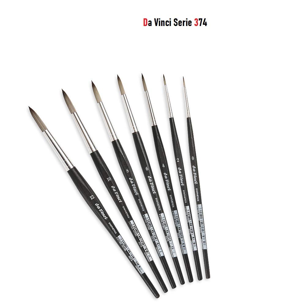 Da Vinci Serie 373 (3373) Set 7 Pinsel Rund Synthetik Grau 0,2,4,6,8,10,12 für Ölgemälde Acryl Gouache und Aquarell