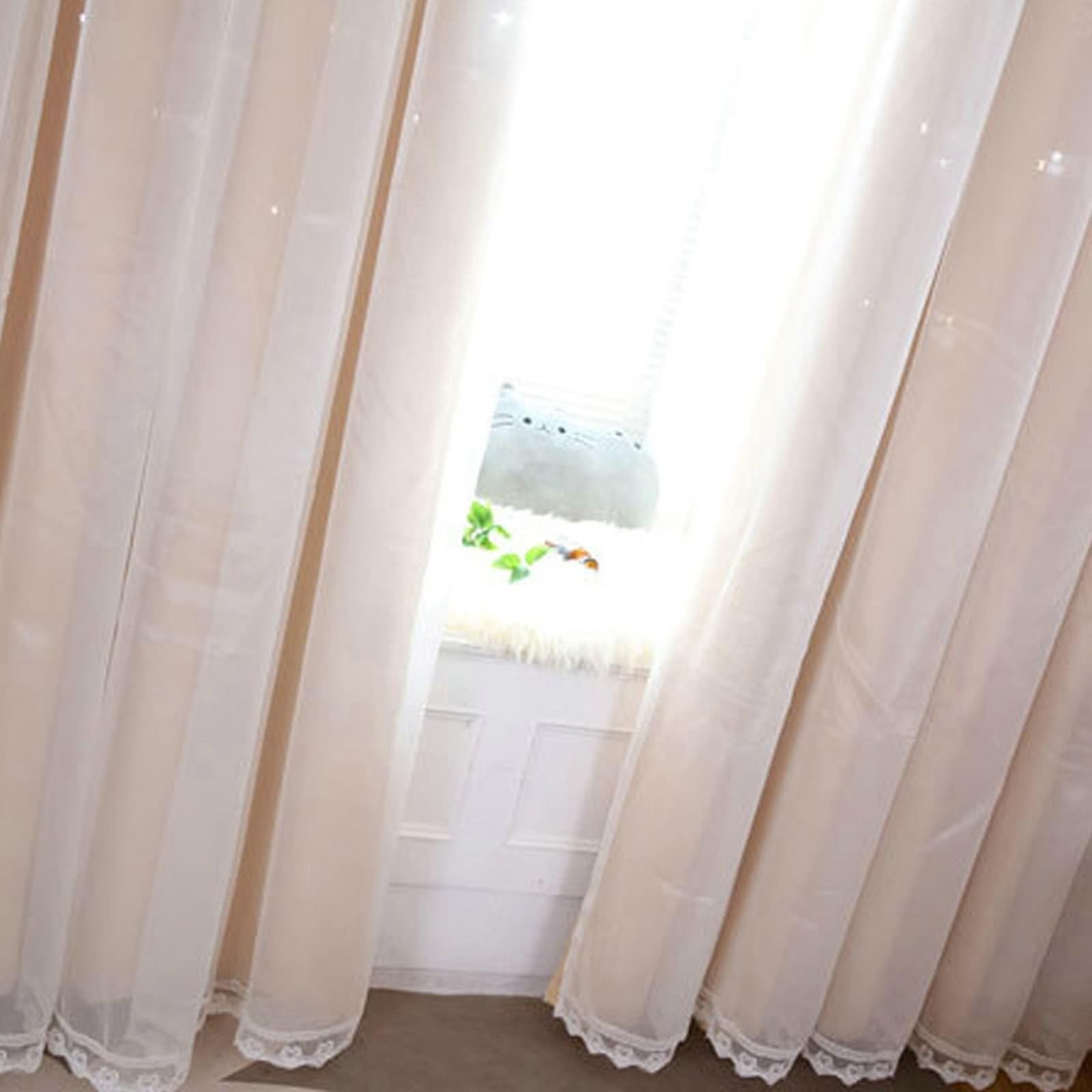 Vorhang Schlafzimmer Modern 2 Stück, Ösen Gardinen Vorhänge Verdunkelung Stern, Polyester Beige Verdunkelungsvorhang Ösen Gardinen Schals für Wohnzimmer, B 96 x H 160cm