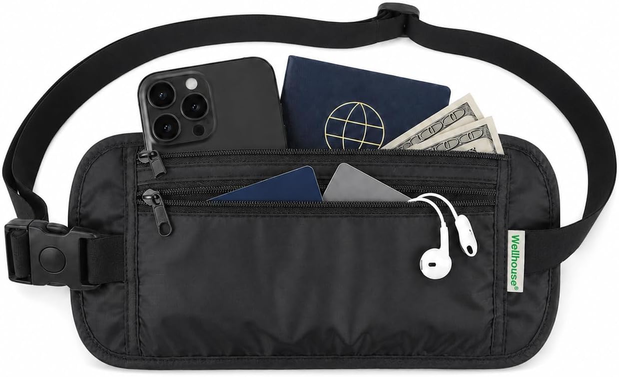 Money Belt for Men & Women, Hidden Passport Holder for Travel, 2-Compartment Anti Theft Travel Fanny Pack with Upgraded Reinforced Zipper, Slim Waist Pouch for Trip, Flight, Vacation, Gift (Apricot-S)