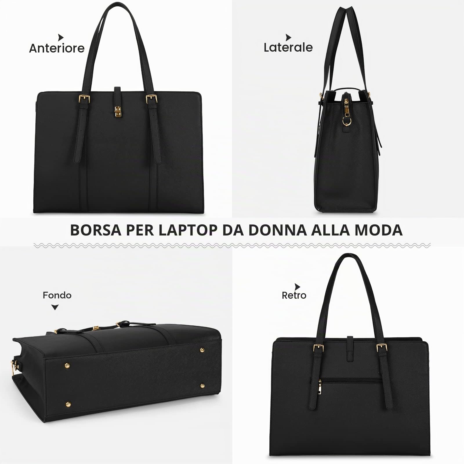 IGOLUMON Grande Borsa Lavoro Donna Porta PC 15.6 Pollici per PC Computer Impermeabile Università Scuola Tote a Tracolla Shopper in Pelle PU per Business Nero