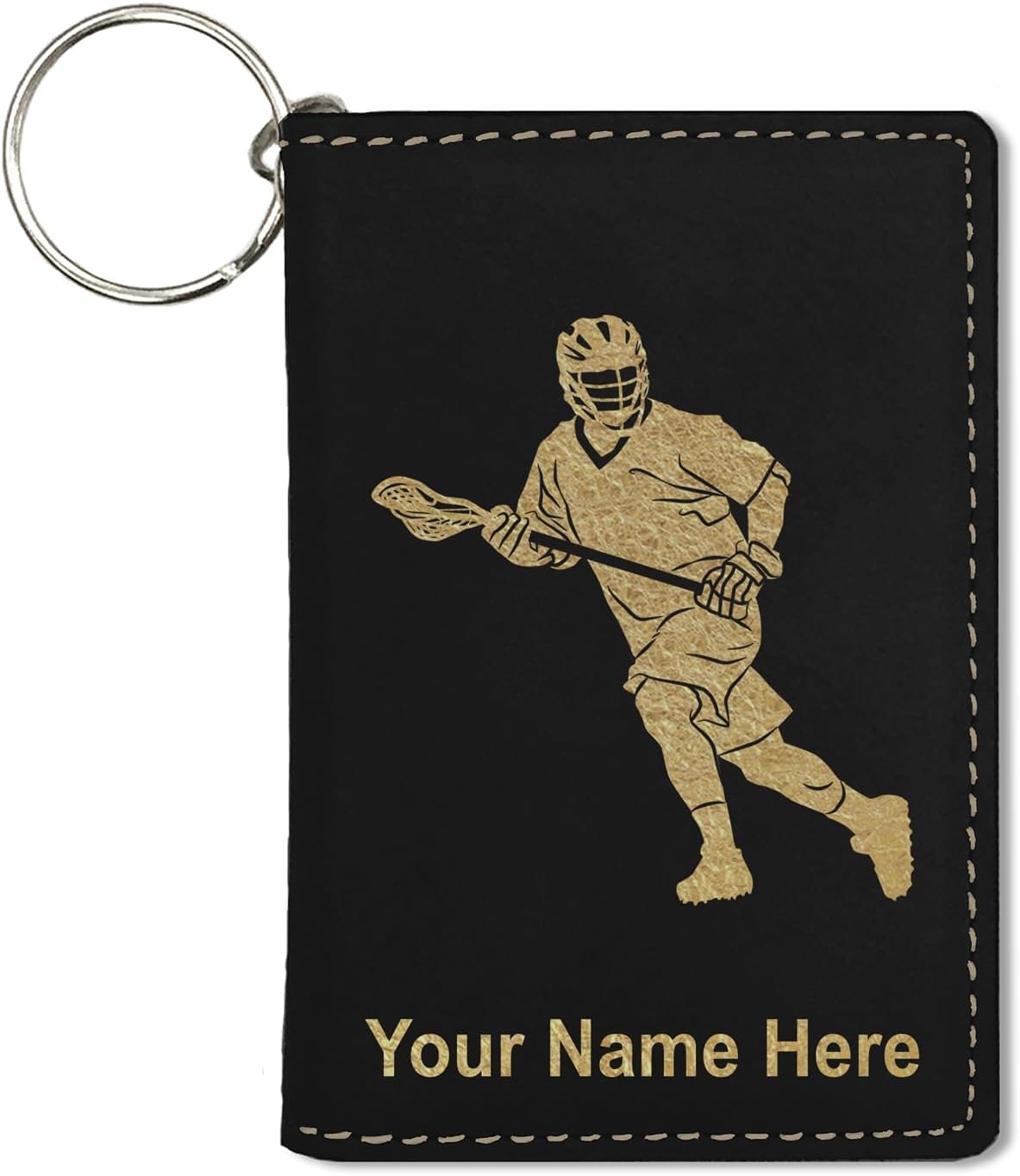 ID Holder Wallet, Lacrosse Player Man, Personalized Engraving Included (Teal)