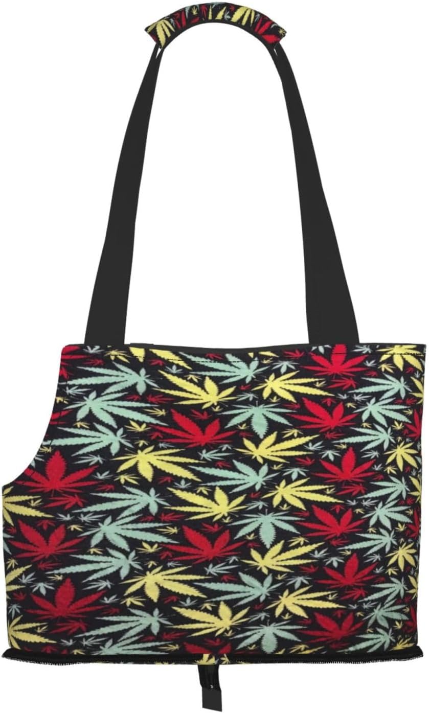 Reggae Rasta Marijuana Leaf Portable Pet Purse Carrier Sling, Hands-Free Travel Dog and Cat Carrier for Small Dogs and Cats