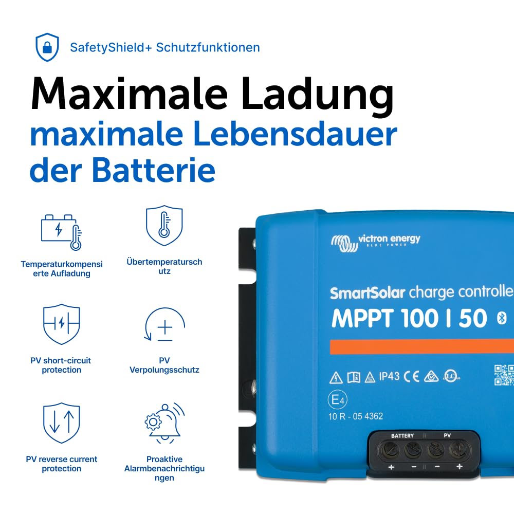 Victron Energy SmartSolar MPPT Laderegler - Solar Laderegler (Bluetooth) - 100V 50 Amp 12/24-Volt