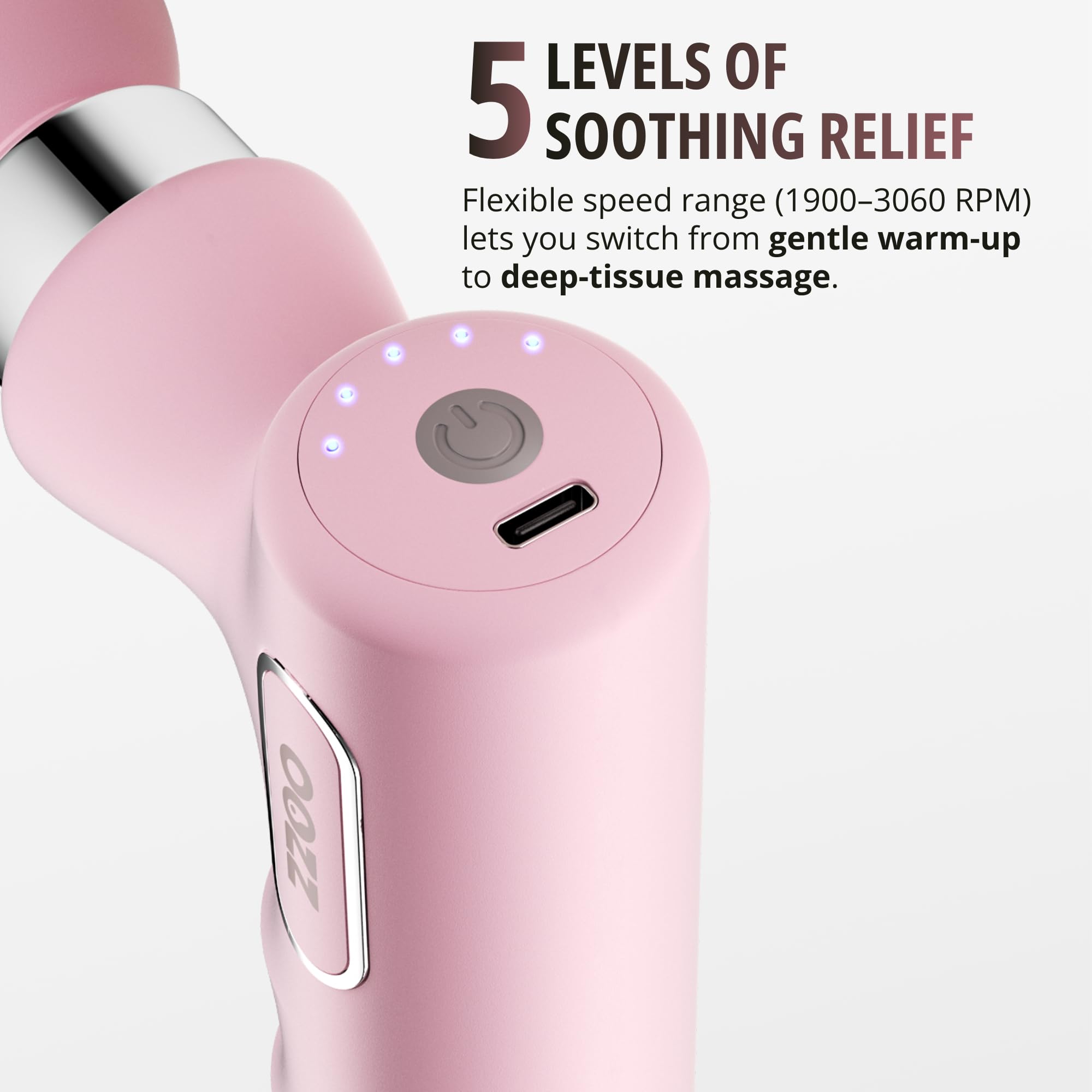 OOZZ Mini-Massagepistole, tragbares Handmassagegerät mit Aufbewahrungstasche, ultraklein, 5 Intensitätsstufen, 4 austauschbare Aufsätze, leichtes Körpermassagegerät, Geschenk für Frauen, OZ-3621