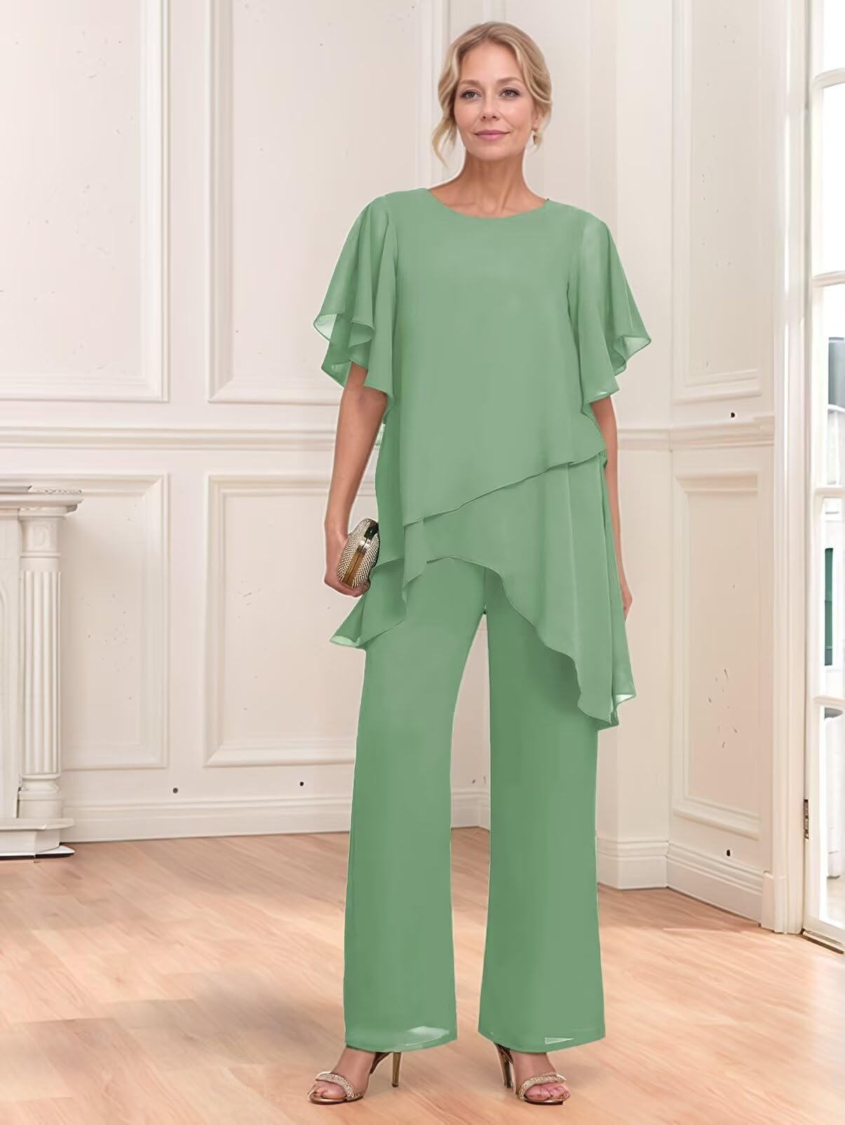 Hosenanzug Damen Festlich Elegant 2 Teiler - Chiffon Mutter Der Braut Anzug Brautmutter Hosen Set Für Hochzeiten
