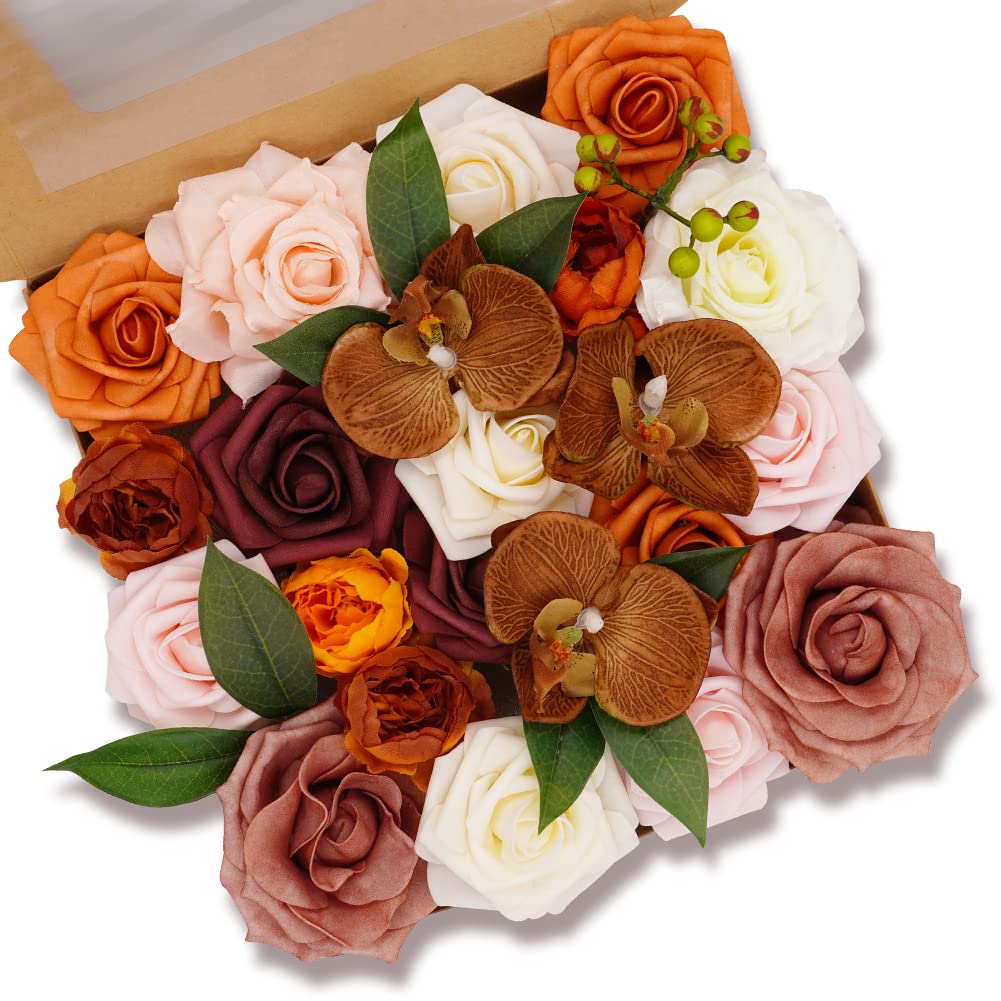 Olrla Artificial Flowers Combo Set, Silk Roses Fake Flowers Bulk with Stems for Outdoor Indoor Centerpieces Arrangements of Wedding Decoration(Vintage Beauty)