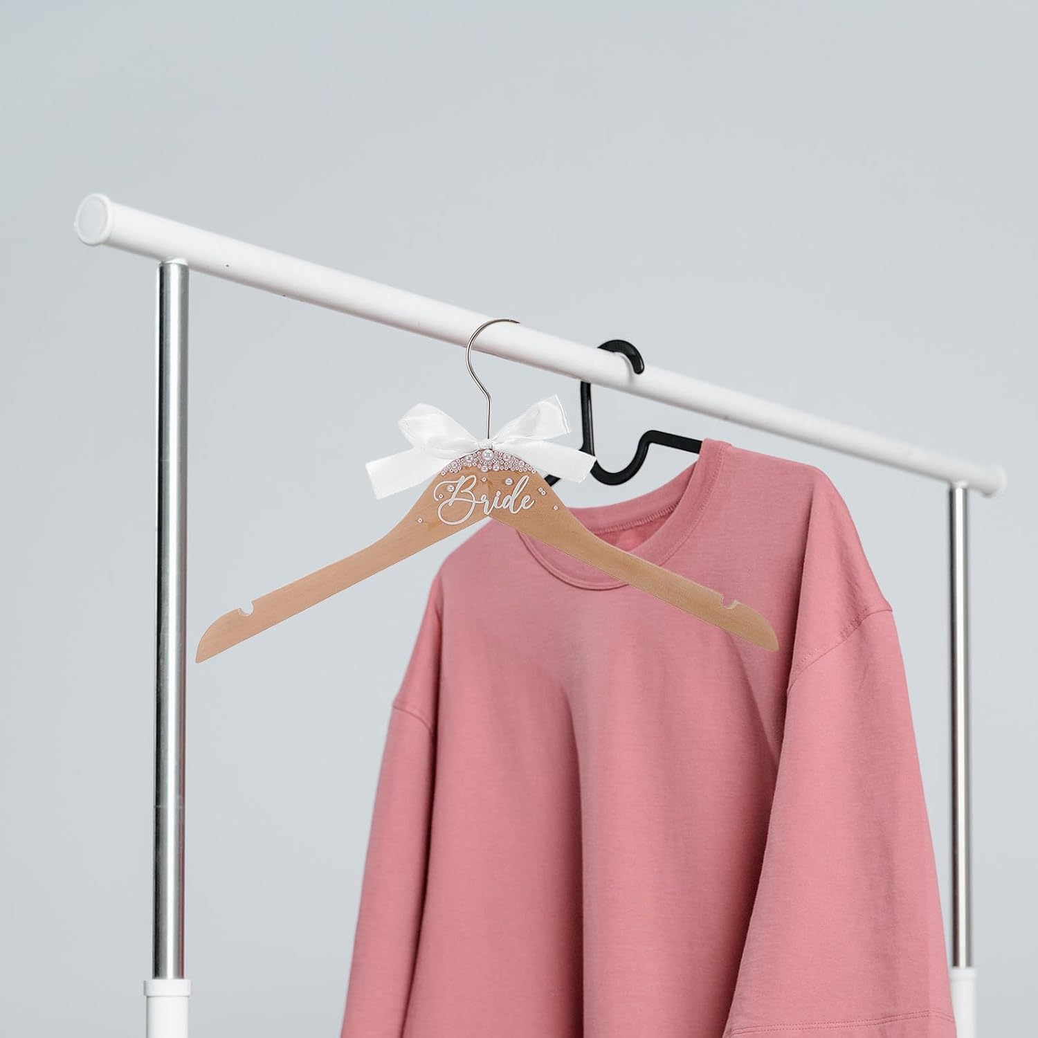 Bride Wedding Dress Hangers Coat Hangers with Pearl Beads and Bow Design 2pcs Wooden and Acrylic Material, Smooth Finish, Elegant Beige for Bridal Gowns and Bridesmaid Clothes