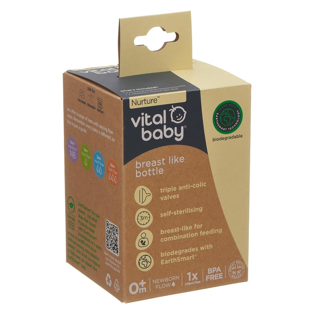 Vital Baby Nurture Breast-Like 0m+ Baby Feeding Bottles, 150ml 1pk, Self-Sterilising in 3 Mins, Triple Anti-Colic Valves - Image 2