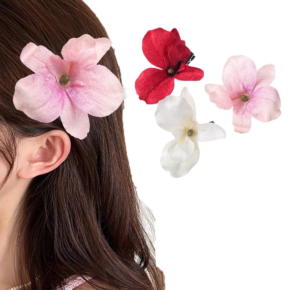 3Pcs Artificial Flower Hair Clips Hawaiian Orchid Hair Pins Bohemian Flower Barrettes Styling Accessories for Women Vacation Beach Party Wedding (Random Color)