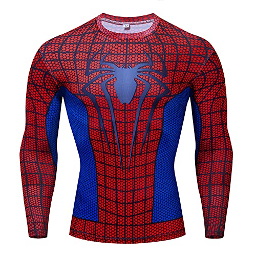 MYYLY Mens Compression Superhero Manches Longues Spiderman Sports Vêtements Séchage Rapide Couche Base Gym Longue Chemise Course Entraînement Thermique Fitness Undershirt,Red-S (160~170CM)