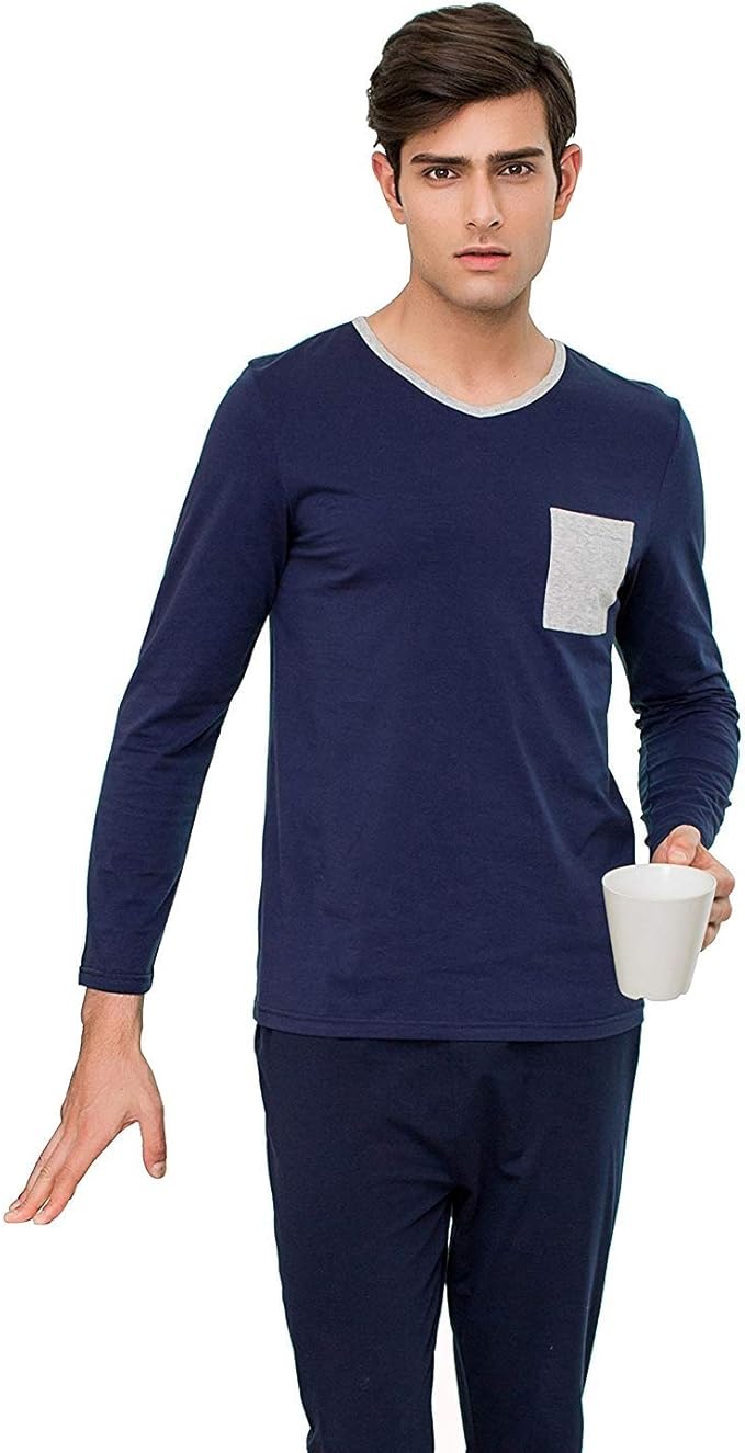 Men's Pajamas Spring Summer Cotton Pajama Long Slim Loungewear Homewear