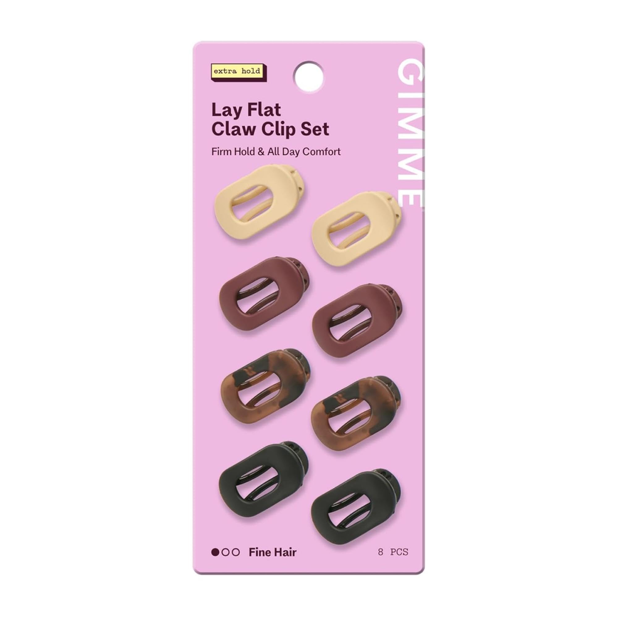 Gimme Beauty Lay Flat Claw Clip Set - Non-Slip, Sleek Accessory Pack - Perfect for Fine Hair - Comfortable, All-Day Hold with Firm Grip - 8 Pack
