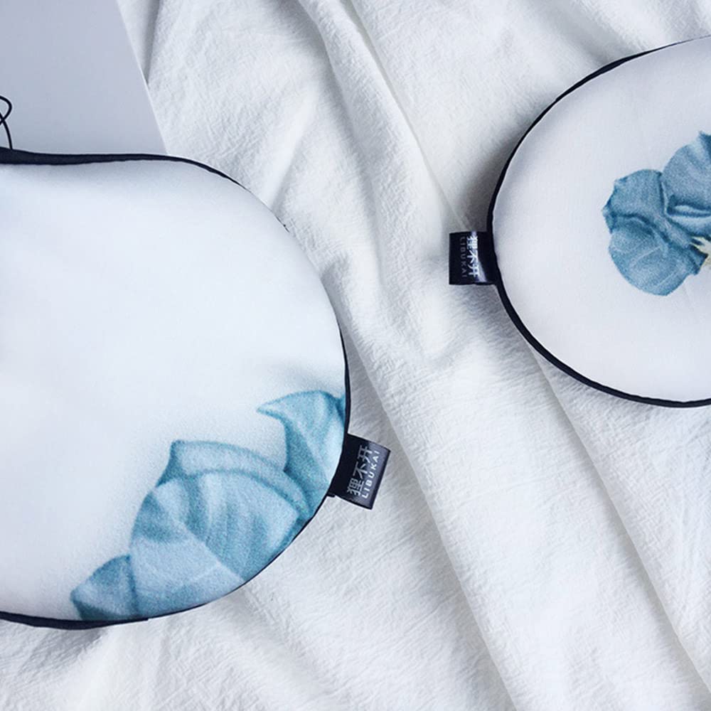 Masque De Sommeil Eyes Masque Silk Impression Bleu Fleurs sur Blanc Sleeping Masque Soft Double Band Bandeau Bandeau Eyepatch Night Mask Masque De Nuit Sommeil