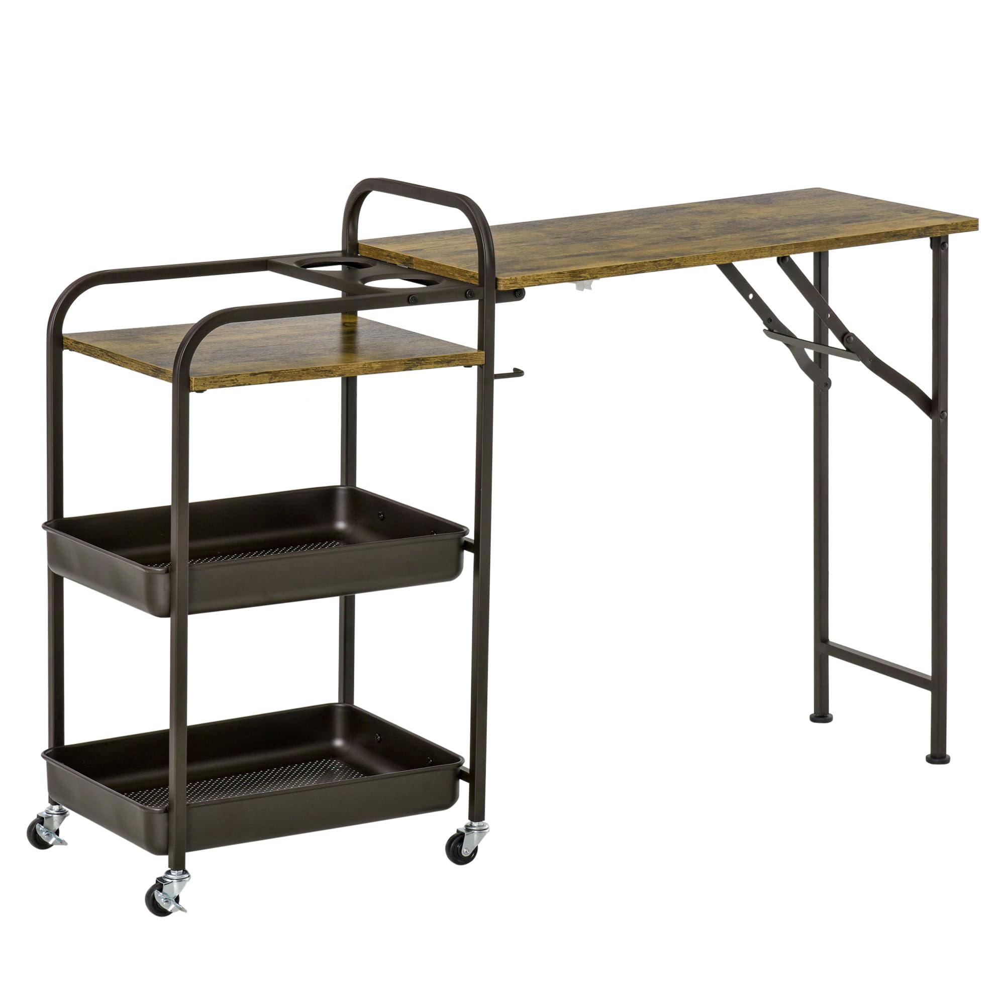 HOMCOM Carro de Cocina con Ruedas 118x36,5x82 cm Marrón Rústico Multiusos