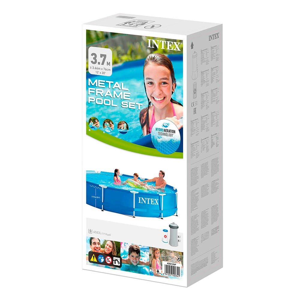 Intex 28212NP – Aufstellpool Metal Frame Rund, Filterpumpe 2006 L/h, 6503 L, Stahl und PVC, Blau, 366x76 cm