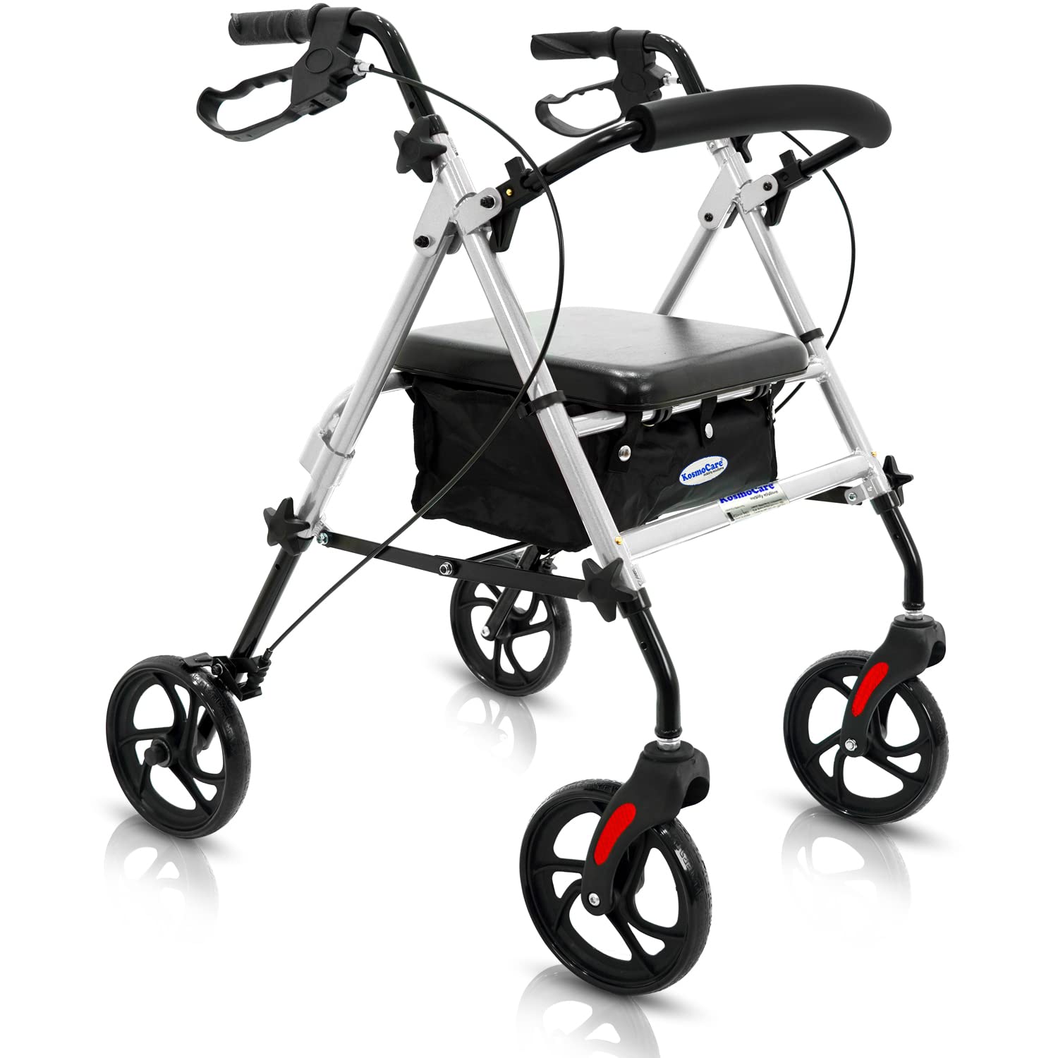 Kosmocare Folding Rollator Walker with Seat & Removable Back Support
