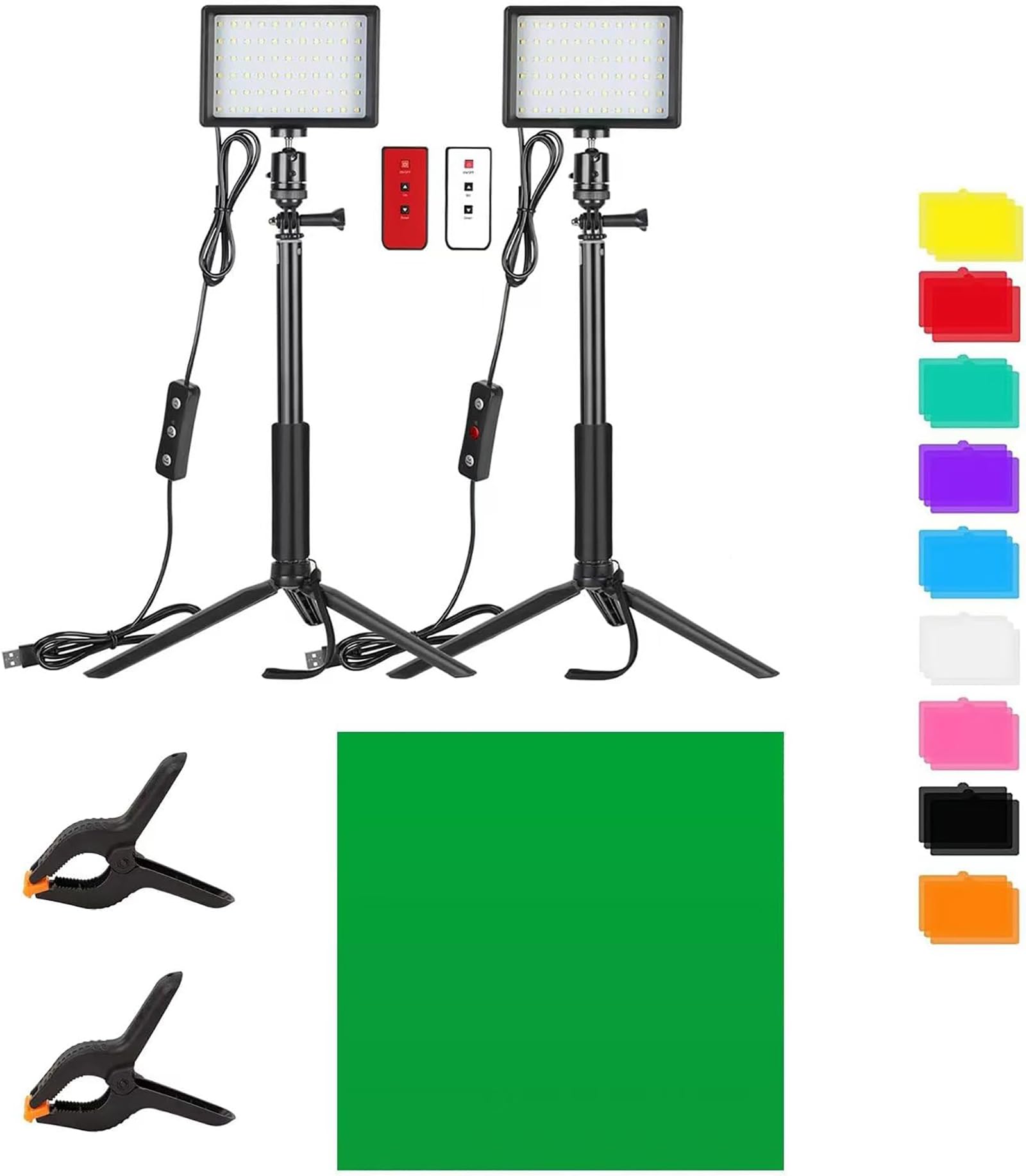 SULUNZEGERLED Video Light, Portable 66 LED 5600K Continuous Photography Lighting Kit for Photo Studio Shooting, Remote Control and 16 Color Filters with Tripod Stand, with Background Cloth and Clips