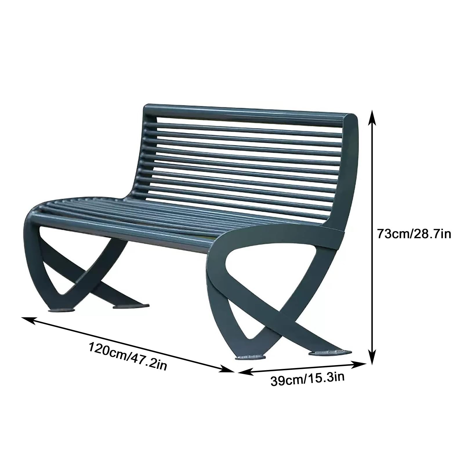 Powder Coated Cast Iron Outdoor Bench, Integrated Welded Garden