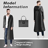 Vista 6 de LAMA Impermeable largo con capucha para mujer, impermeable de longitud completa con bolsillo y cremallera, ropa impermeable plegable, impermeable