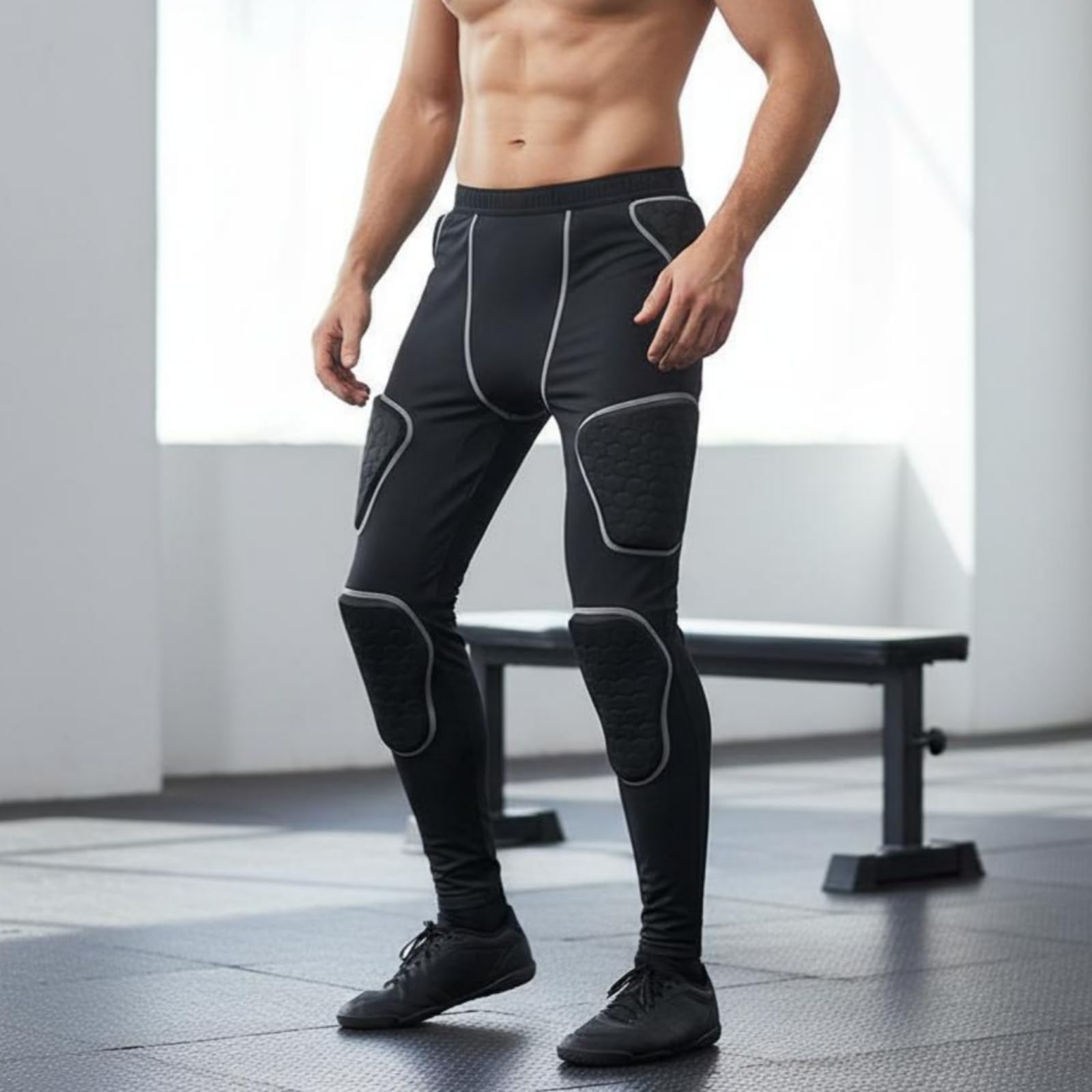 Mallas Compresivas Protectoras Elástico Pantalón de Entrenamiento Protector Suave Al Tacto Mallas Rodilleras para Adultos, XL, Black-Grey Line