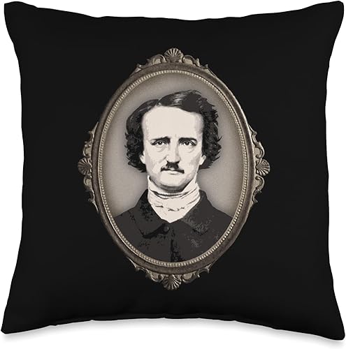 Victorian Goth Gothic Frame Edgar Allan Poe Gifts Almohada estilo gótico victoriano Edgar Allan Poe, 16 x 16 pulgadas, multicolor