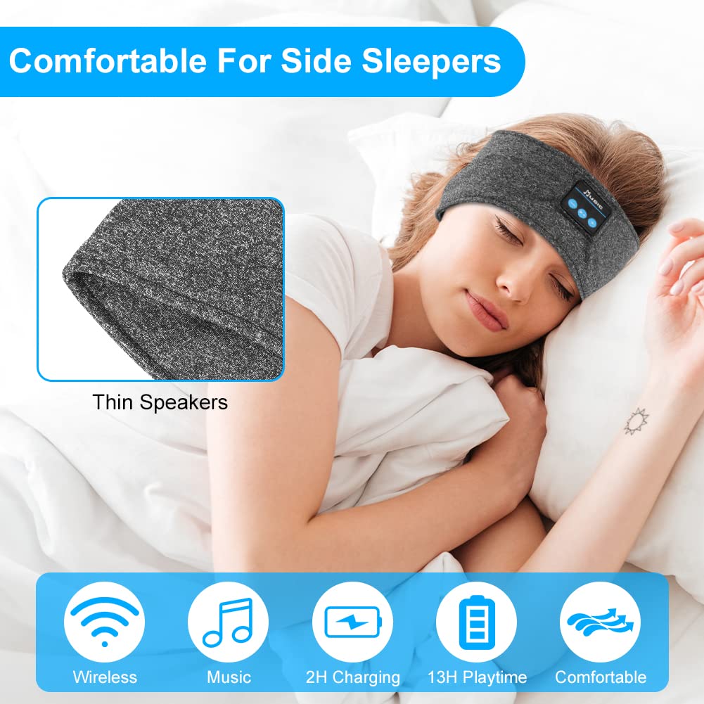 Słuchawki do spania, bezprzewodowe słuchawki sportowe, opaska na głowę Bluetooth, słuchawki do spania z ultracienkimi głośnikami stereo HD, odpowiednie do uprawiania sportu / snu na boku, jogi, fitnessu, relaksu, idealne prezenty (szare)