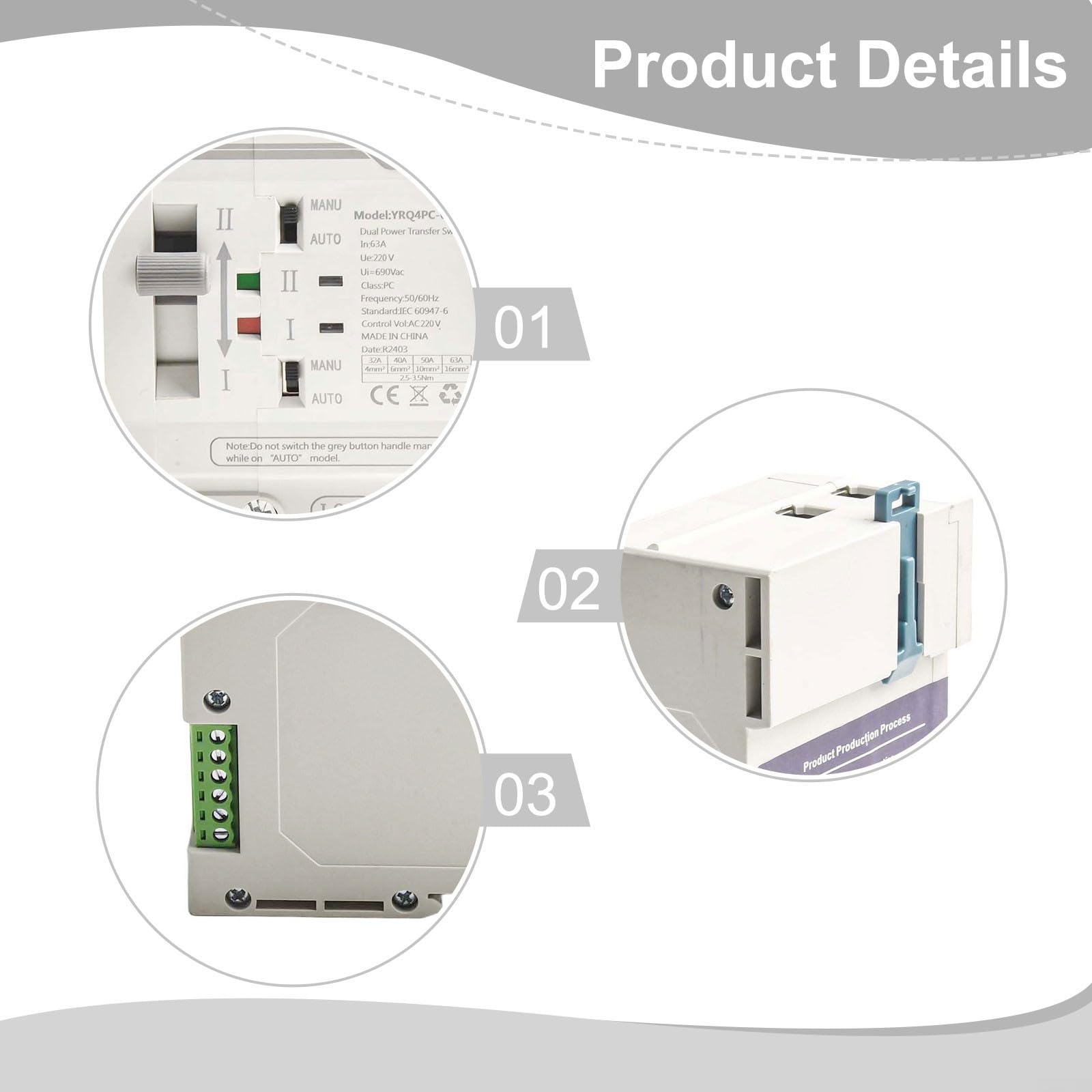 1PCS per ATS Dual Power Automatic Transfer Switch 3263A supporto di funzionamento stabile sotto frequenza 50/60Hz con tecnologia di commutazione di alimentazione sicura 220V (2P 63A)