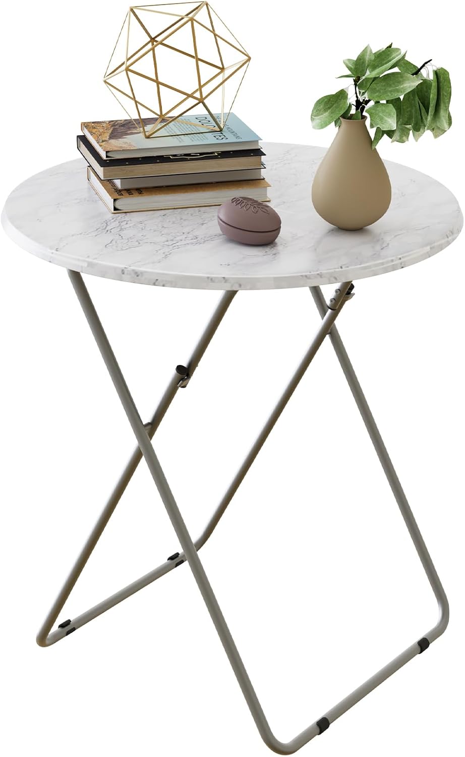 Tv Trays Folding Tray Table Dinner Tray Table Round, Snack Eating Trays Table for Living Room with No Assembly Required&Sturdy, 17.5 x 17.5 x 26 in(White Marble)
