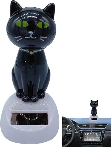 Miniatura 10 de Juguete de cabeza de gato alimentado por energía solar, lindo juguete de baile con cabeza agitadora de gato solar, decoración interior de tablero de