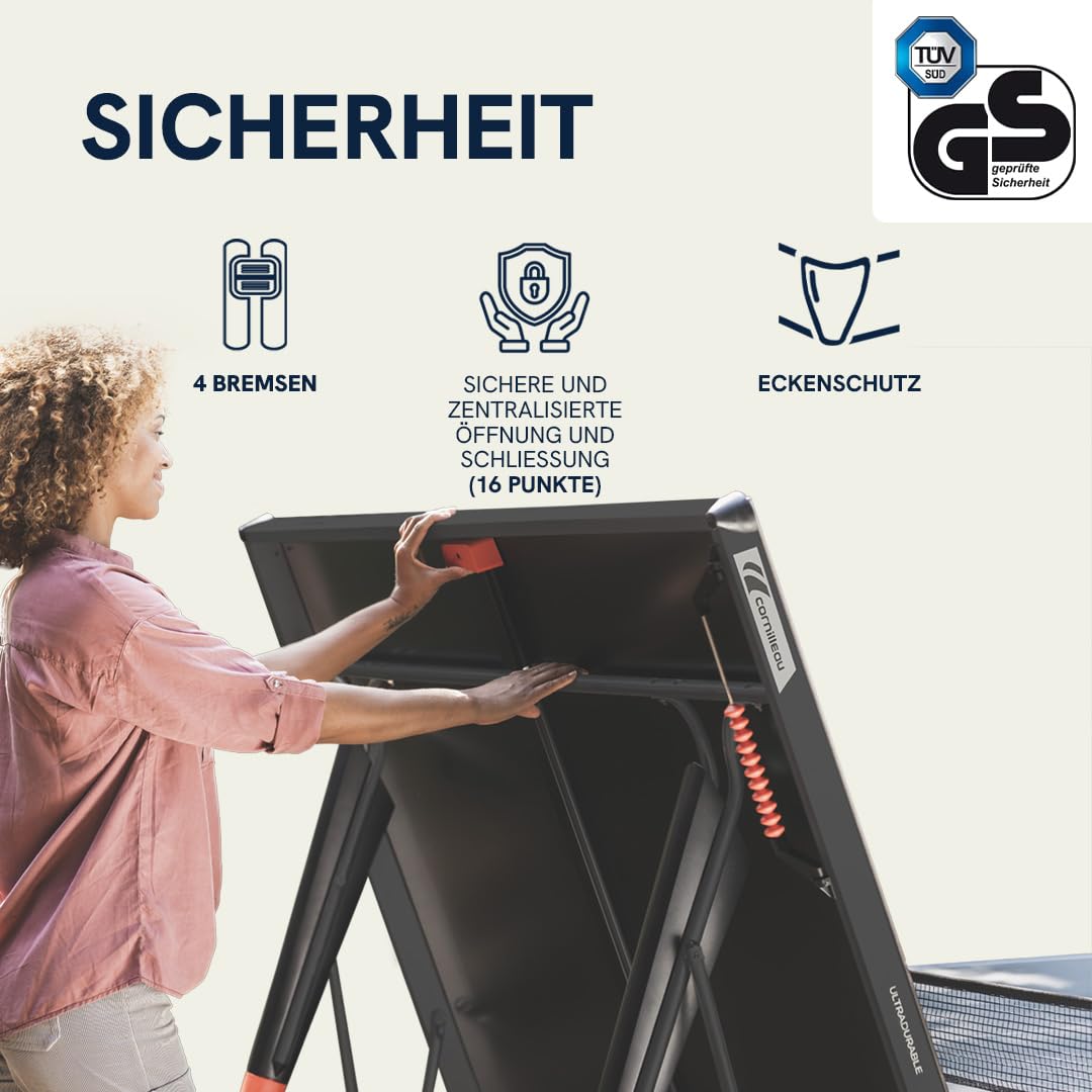CORNILLEAU 700X - Outdoor Tischtennisplatte - Hochwertig und funktional - 8 mm Melaminharzplatte - Turnierqualität - Klappbar - Wetterfest - Robust