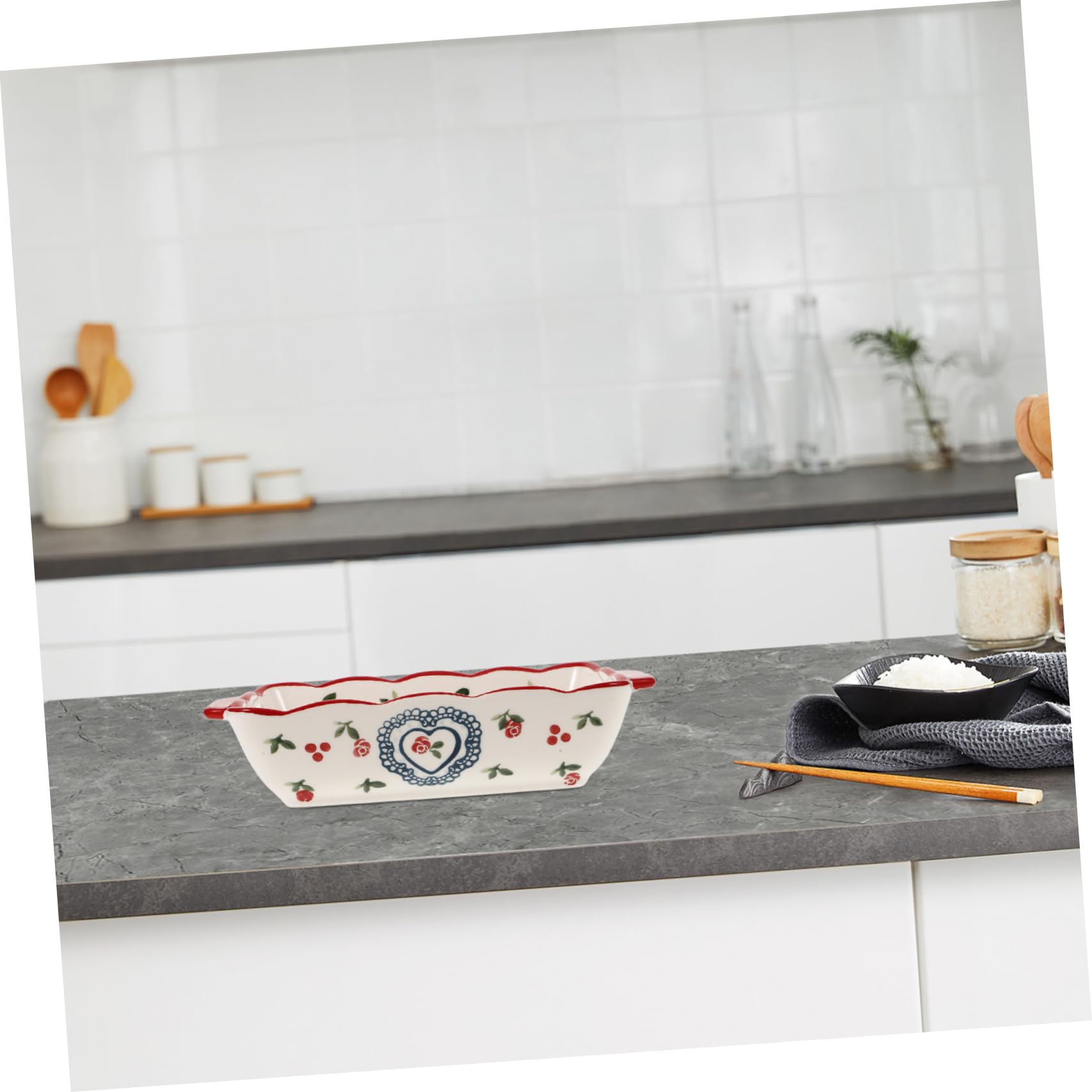 IMIKEYA Fuente para Hornear de Cerámica Rectangular Asas, Elegante