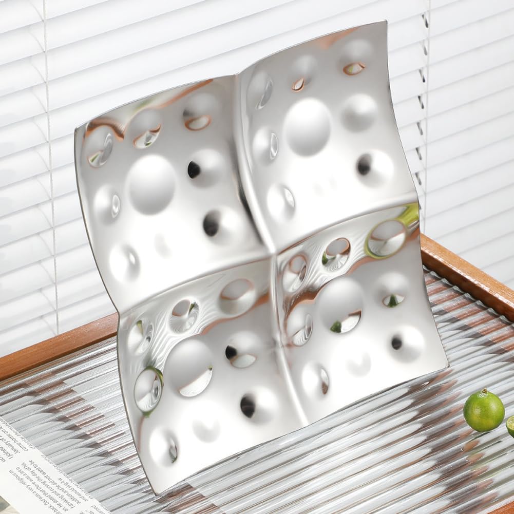 Bandeja de servir de acero inoxidable con 4 compartimentos para aperitivos, frutos secos, confitería para cuenco de plata resistente, fácil de limpiar, moderno para fiestas, reuniones en casa, diseño