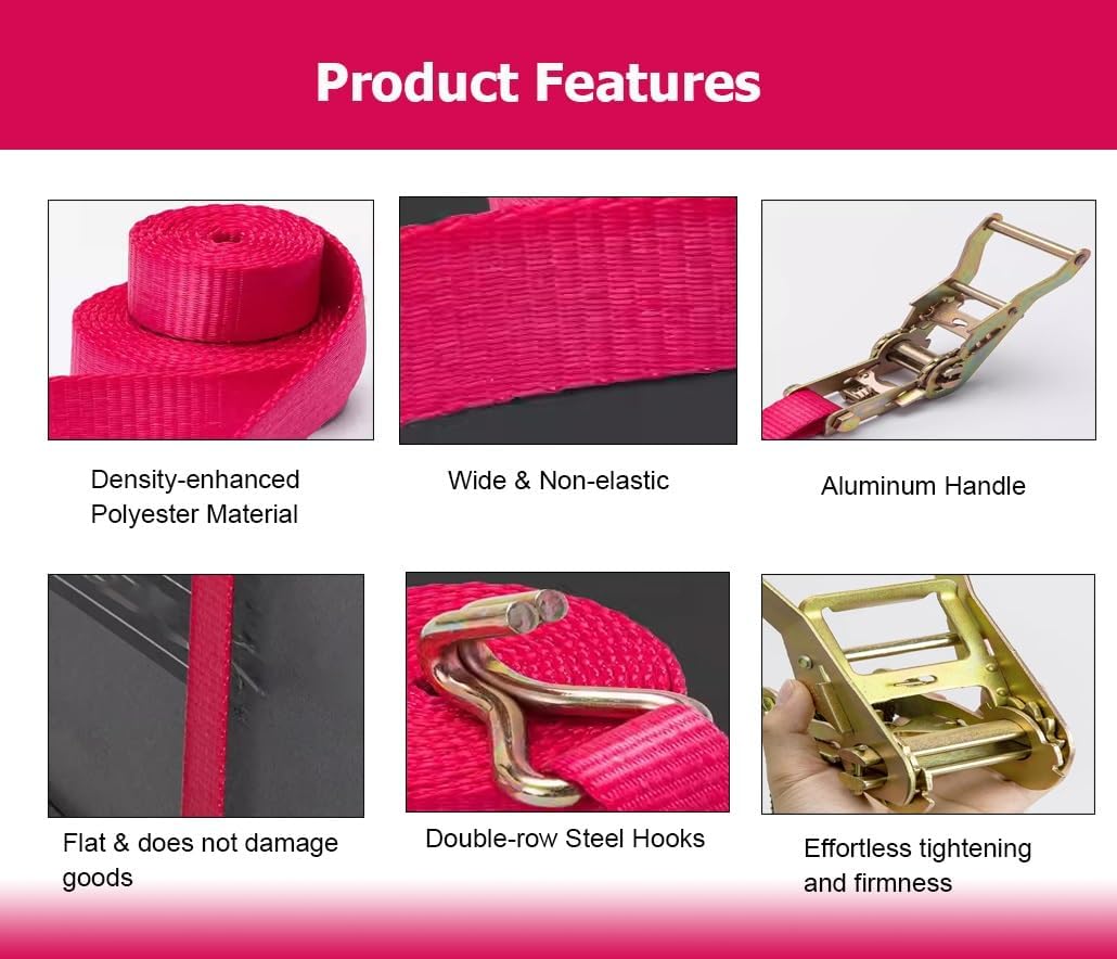 1 Inch Ratchet Tie Down Strap, Tie Down Ratcheting with Double J Hook, Cargo Straps Ratcheting for Moving Lawn Equipment Motorcycles Trailer Boat Trucks ATV UTV(1m/3.3')