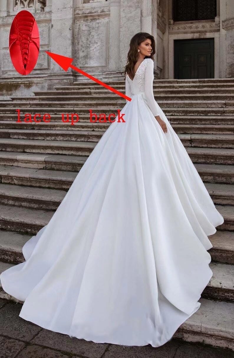 Modest Long Sleeves Wedding Dresses for Bride 2026 Lace Ball Gown Applique White Dress for Wedding Women