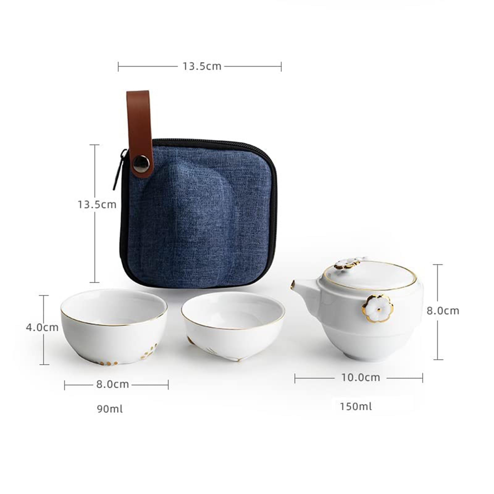 Servizio da tè Servizio da tè cinese Set da tè da viaggio con borsa portatile, teiera in ceramica fatta a mano Kung Fu, teiera tutto in uno, 1 pentola 2 tazze, adatto for viaggi, ufficio e casa,White