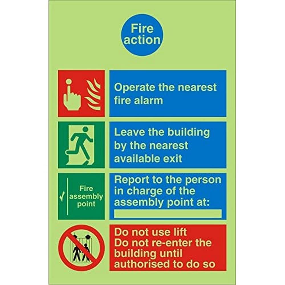 Fire Information Sign Fire Action Adhesive Vinyl 30 x 20 cm