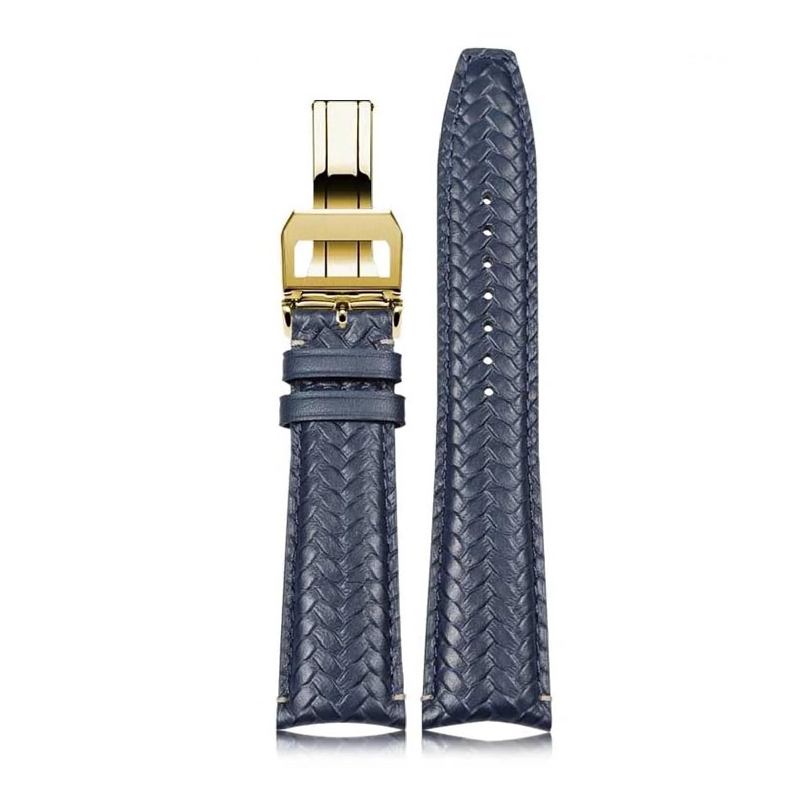 Correa de reloj tejida azul de cuero suave compatible con IWC 22 mm 6